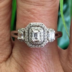 14k Gold Emerald Cut Diamond 3 Stone Ring